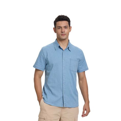 Camisa Hombre Comfort Bolsillo Celeste Fashion's Park-0