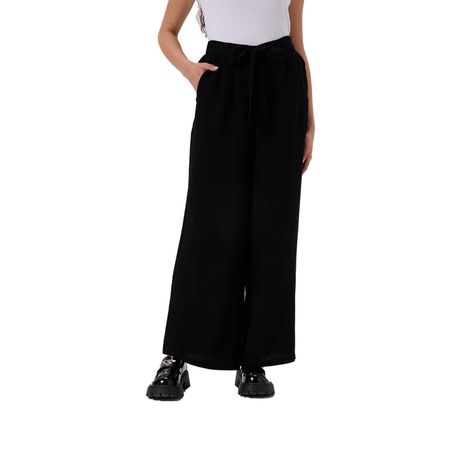 Pantalón Mujer Pallazzo Cortes Delanteros Negro Fsp-0