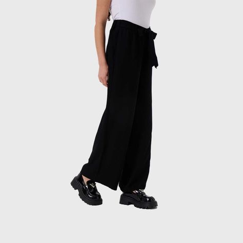 Pantalón Mujer Pallazzo Cortes Delanteros Negro Fsp-1