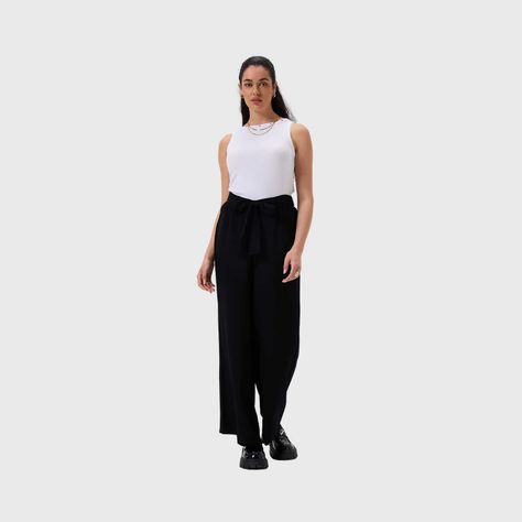 Pantalón Mujer Pallazzo Cortes Delanteros Negro Fsp-3