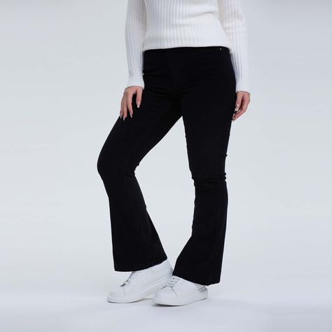 Pantalón Mujer Flare Cotelé Negro-1
