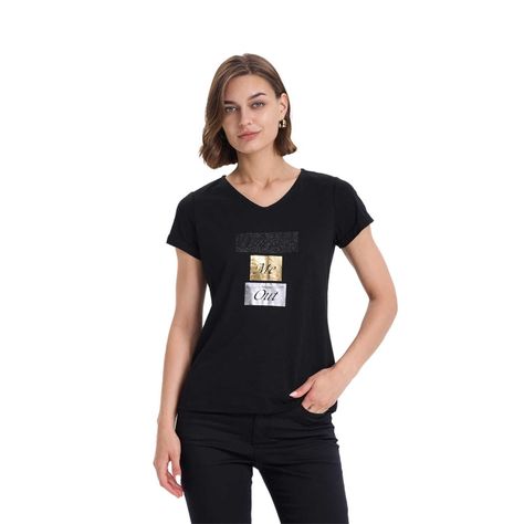 Polera Mujer Print Posicional Negro Fashion's Park-0