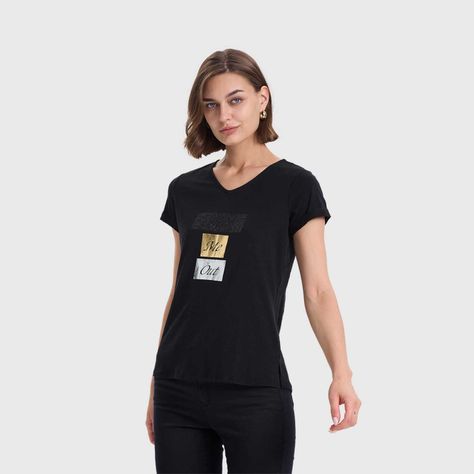 Polera Mujer Print Posicional Negro Fashion's Park-1