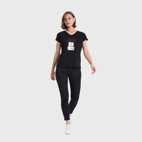 Polera Mujer Print Posicional Negro Fashion's Park-3