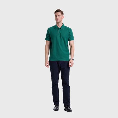 Polera Hombre Pique Básica Lisa Verde Oscuro Fashion's Park-3