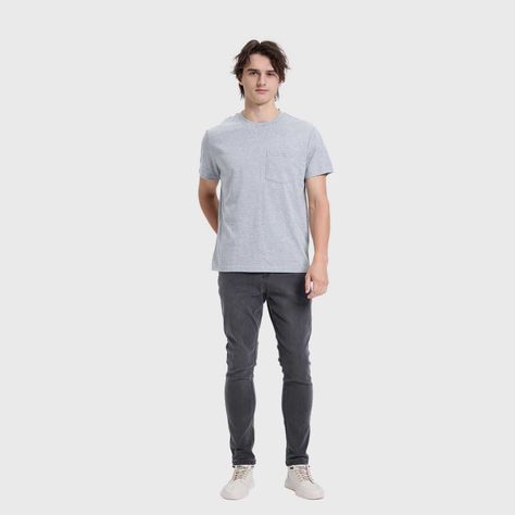 Polera Hombre Básica Bolsillo Gris Melange Fashion's Park-3