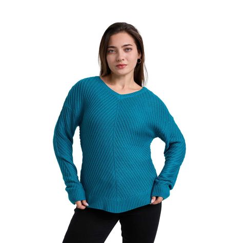 Sweater Mujer Listado Turquesa Oscuro-0