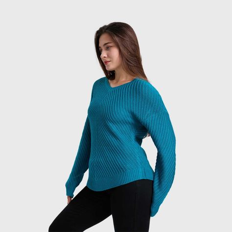 Sweater Mujer Listado Turquesa Oscuro-1