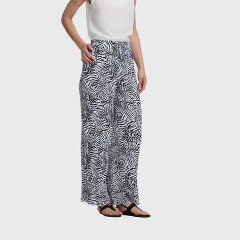 Pantalón Mujer Palazzo Con Bolsillo Blanco / Negro FSP-1