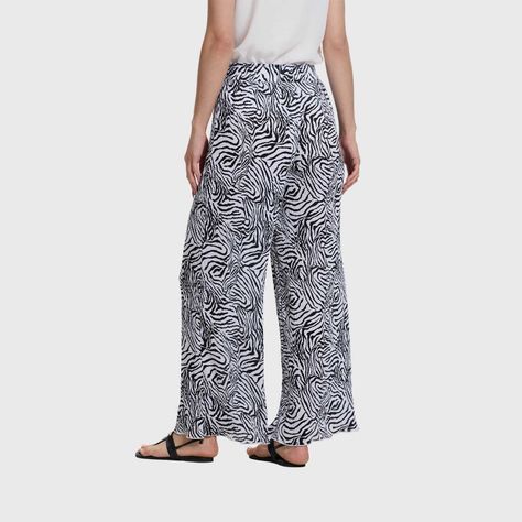 Pantalón Mujer Palazzo Con Bolsillo Blanco / Negro FSP-2
