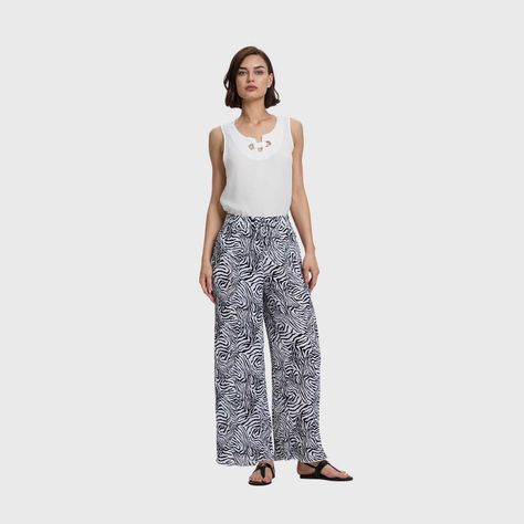Pantalón Mujer Palazzo Con Bolsillo Blanco / Negro FSP-3