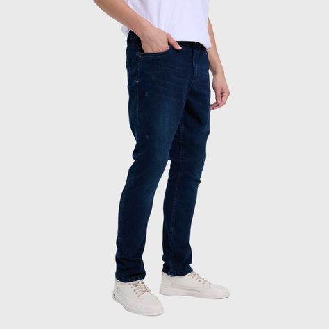 Jeans Hombre Rotura Bolsillo Azul Oscuro-1