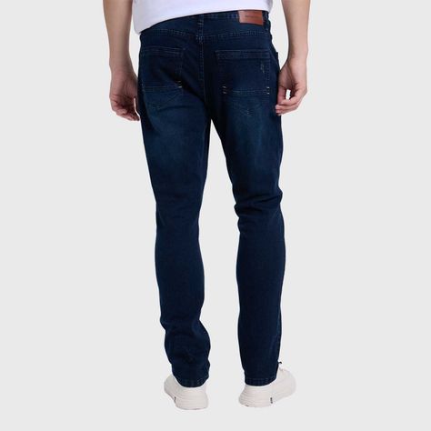 Jeans Hombre Rotura Bolsillo Azul Oscuro-2