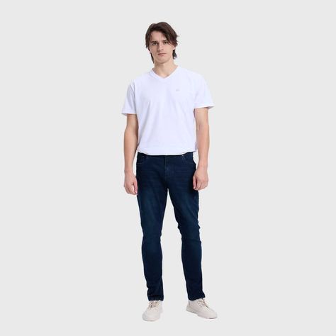 Jeans Hombre Rotura Bolsillo Azul Oscuro-3