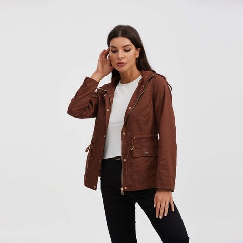 Chaqueta Mujer Gabardina Cafe-1