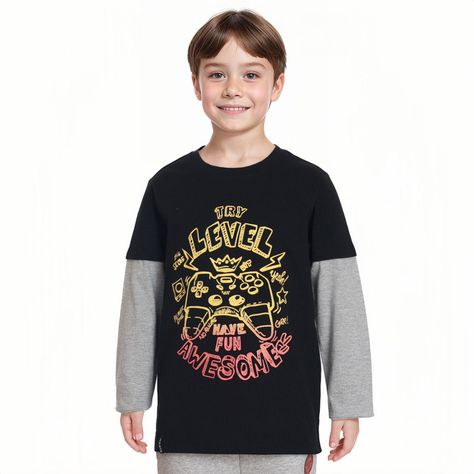 Polera Niño Doble Manga/Básica Negro Fashion´s Park-0