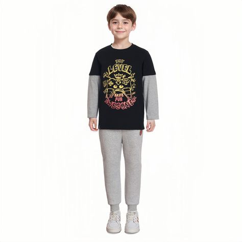 Polera Niño Doble Manga/Básica Negro Fashion´s Park-2