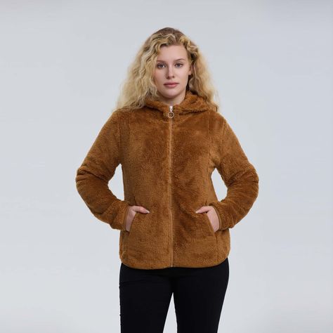 Polar Mujer Peludo Con Bolsillo Camel Oscuro-0