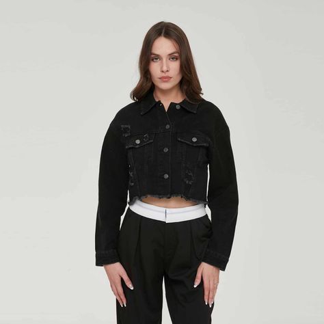 Chaqueta Mujer Motoquera Denim Negro-0
