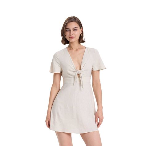 Vestido Mujer Lino Corto Aplicación Beige Fashions Park-0