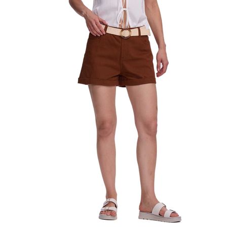 Short Mujer Con Cinturón Cafe Fashion's Park-0