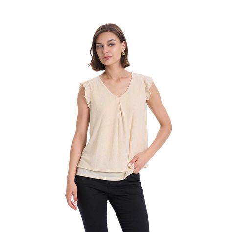 Polera Mujer Doble Capa Y Pinza Beige Fashions Park-0