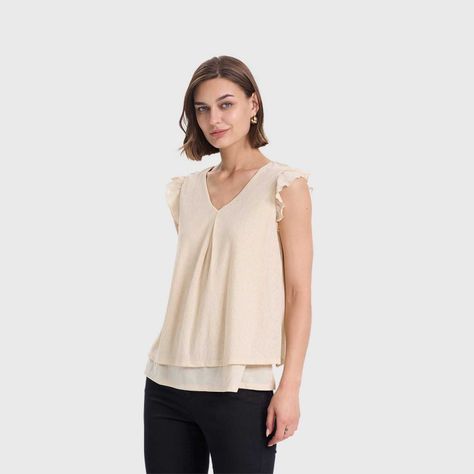 Polera Mujer Doble Capa Y Pinza Beige Fashions Park-1
