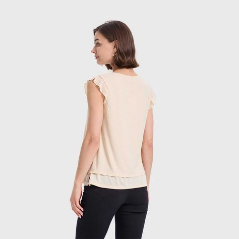 Polera Mujer Doble Capa Y Pinza Beige Fashions Park-2