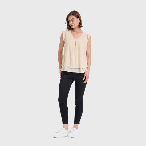 Polera Mujer Doble Capa Y Pinza Beige Fashions Park-3