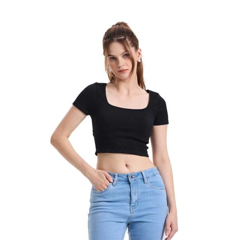 Polera Mujer Escote Cuadrado Negro Fashion's Park-0