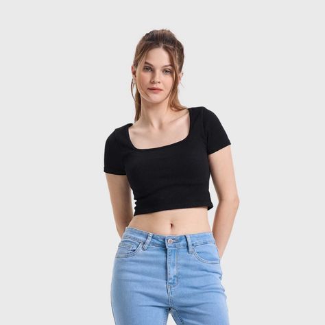 Polera Mujer Escote Cuadrado Negro Fashion's Park-1
