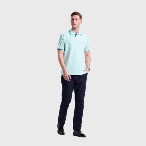 Polera Hombre Piqué Básica Lisa Aqua Claro Fashions Park-3