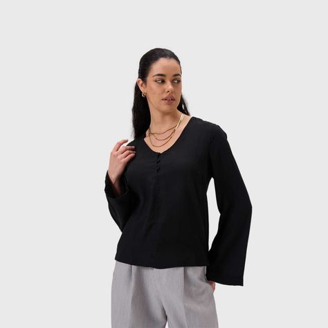 Blusa Mujer Manga Flare Pata Falsa Negro Fashion's Park-1