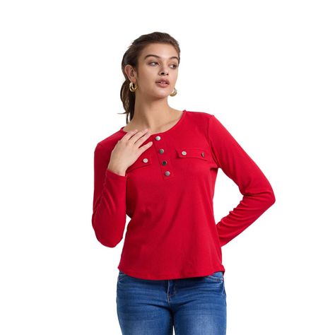 Polera Mujer Pata Botón Rib Liso Rojo Fashion's Park-0