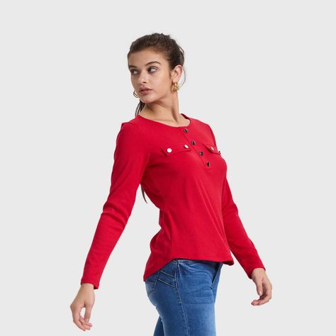 Polera Mujer Pata Botón Rib Liso Rojo Fashion's Park-1