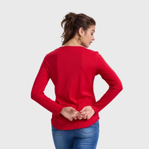 Polera Mujer Pata Botón Rib Liso Rojo Fashion's Park-2