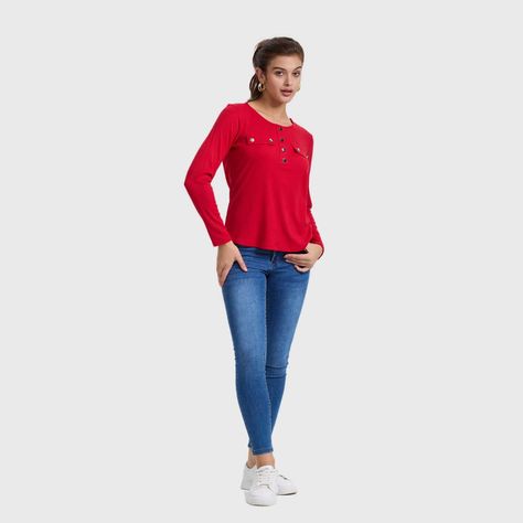 Polera Mujer Pata Botón Rib Liso Rojo Fashion's Park-3