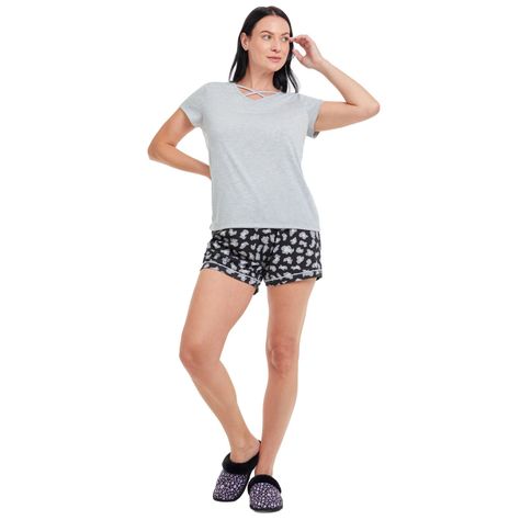 Pijama Short Print Negro Mujer-0