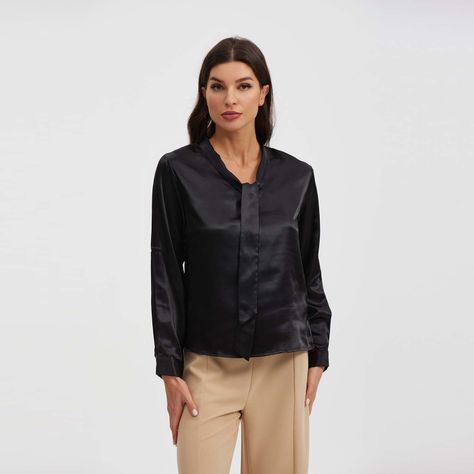 Blusa Aplicación Lazo Manga Negro Mujer-0