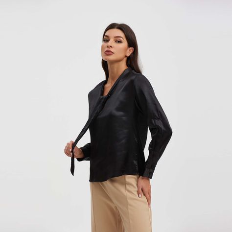 Blusa Aplicación Lazo Manga Negro Mujer-1