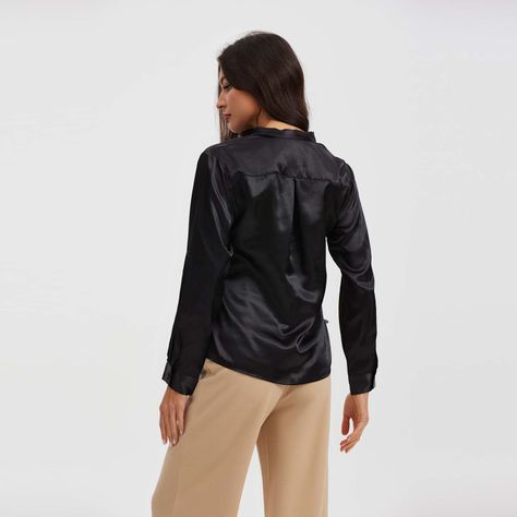 Blusa Aplicación Lazo Manga Negro Mujer-2