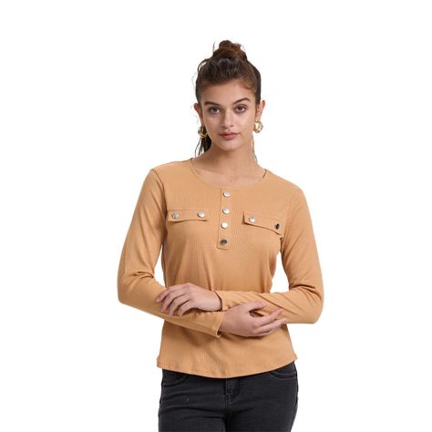 Polera Mujer Pata Botón Rib Liso Camel Fashion's Park-0