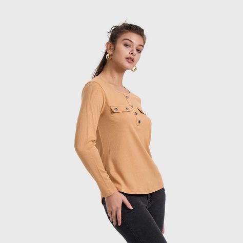 Polera Mujer Pata Botón Rib Liso Camel Fashion's Park-1