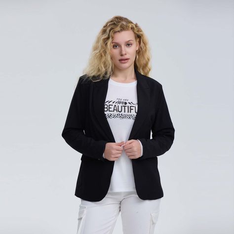 Blazer Mujer Con Cortes Y Bolsillo Negro-1