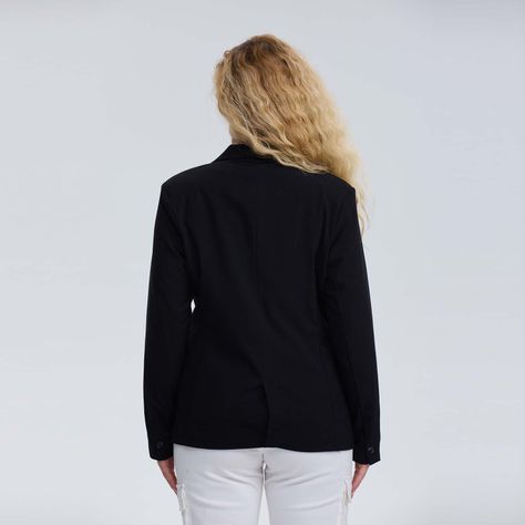 Blazer Mujer Con Cortes Y Bolsillo Negro-2