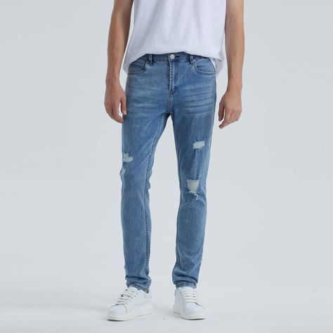 Jeans Hombre Skinny Roturas Azul Claro-0