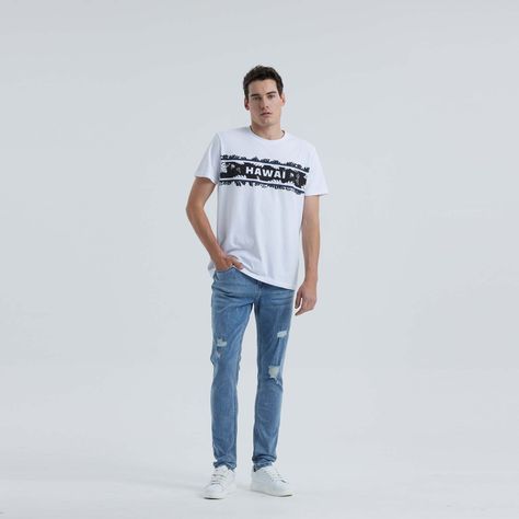 Jeans Hombre Skinny Roturas Azul Claro-3