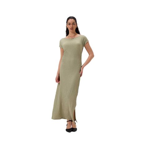Vestido Mujer Largo Abertura Verde Musgo Fashion's Park-0