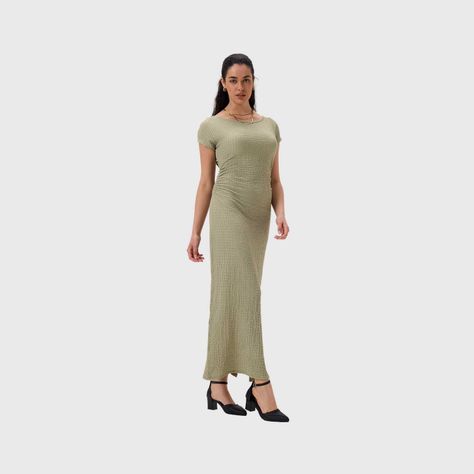Vestido Mujer Largo Abertura Verde Musgo Fashion's Park-1