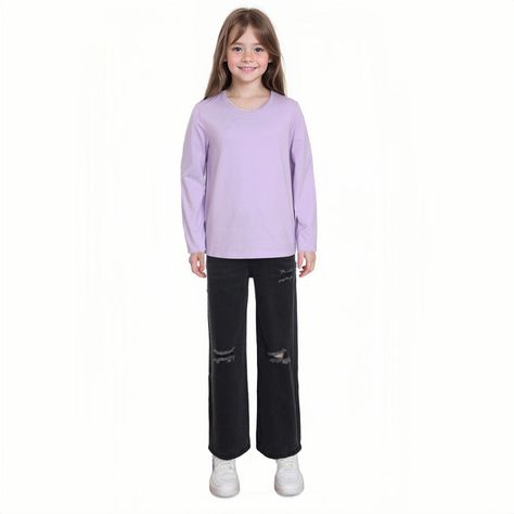 Jeans Niña Wide Leg Roturas Negro-2